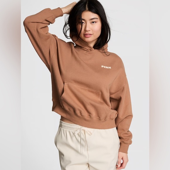 PINK Victoria's Secret Tops - NWT! Victoria Secret PINK Ivy Campus Pull Over Hoodie Toffee Size L